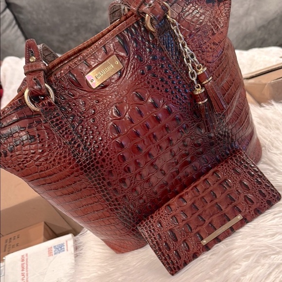 Brahmin Handbags - 🌹vintage Brahmin Duxbury Dome Satchel Red Ember Metallic Leather+Wallet+Tassel